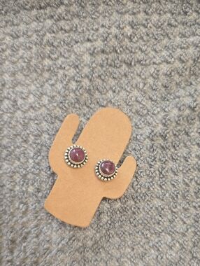 Sterling Silver, Purple Spiney Stone Stud Earrings